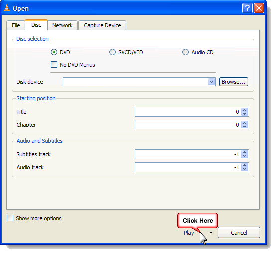 open disc dialog box